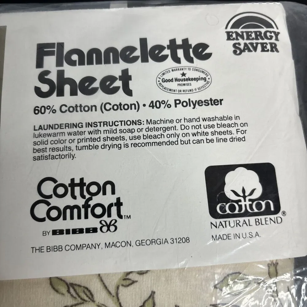 Vintage Cotton Comfort By BIBB Flannelette Sheet Double ( Full ) Fitted Sheet